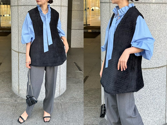 Ribbon tie tunic blouse / sae 167cm