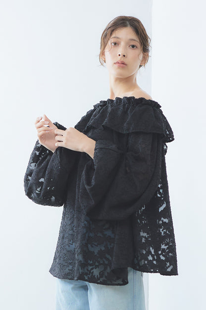 Sheer jacquard blouse / Black