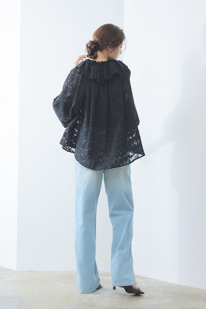 Sheer jacquard blouse / Black