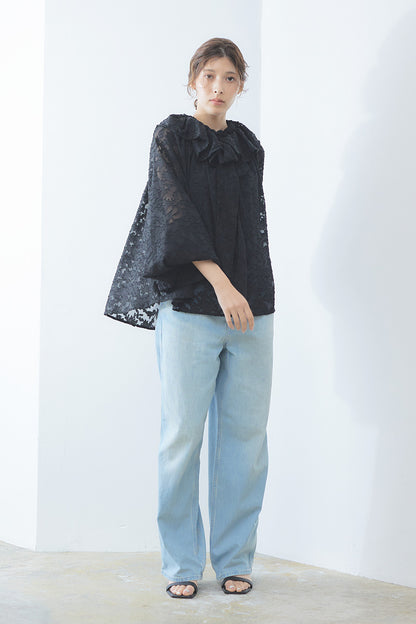 Sheer jacquard blouse / Black