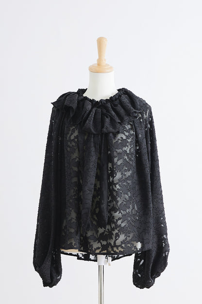 Sheer jacquard blouse / Black