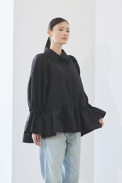 Tiered ribbon blouse / Black