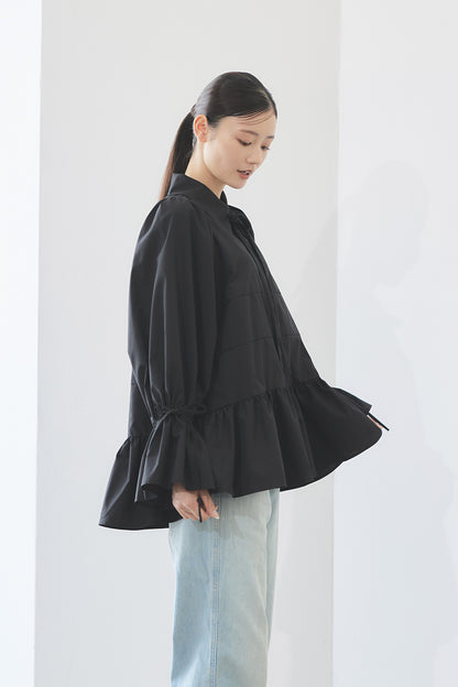 Tiered ribbon blouse / Black