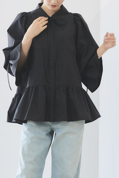 Tiered ribbon blouse / Black