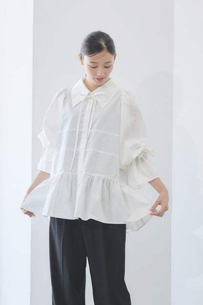 Tiered ribbon blouse / White