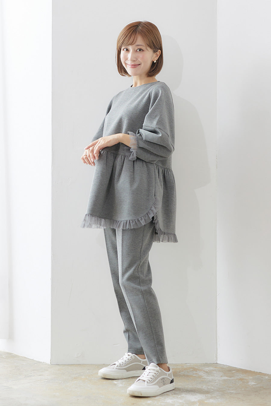 ×Saaya Mizuno Tulip peplum set up / Gray