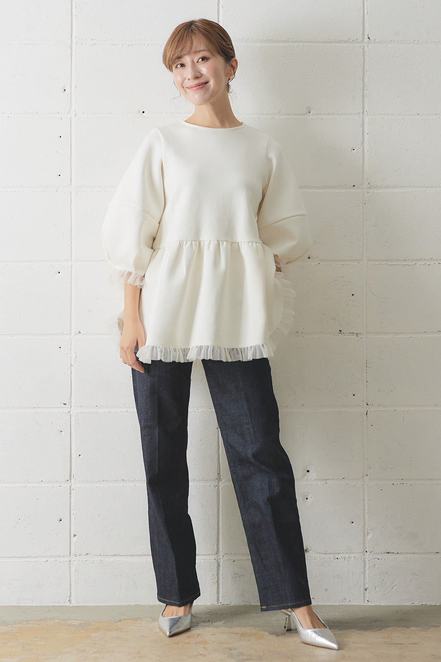 ×Saaya Mizuno Tulip peplum set up / Off white × Black