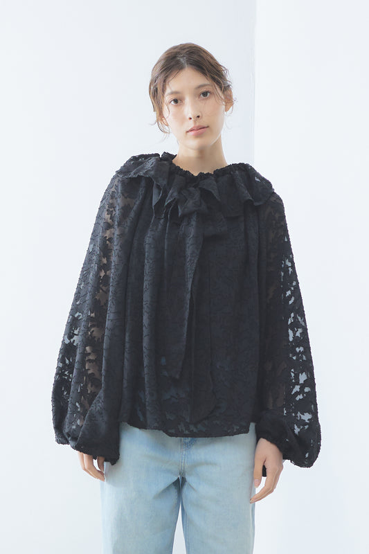 Sheer jacquard blouse / Black