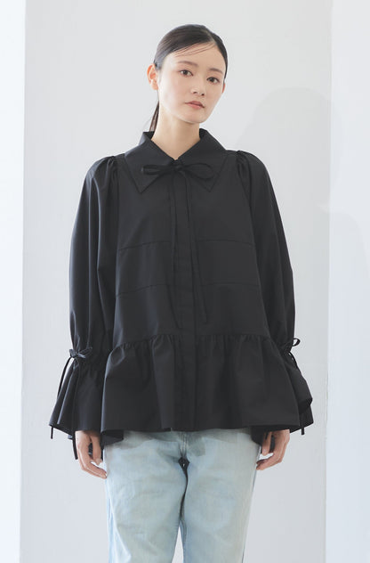 Tiered ribbon blouse / Black