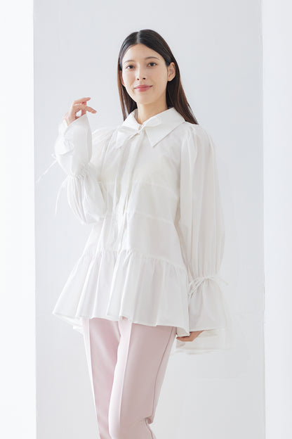 Tiered ribbon blouse / White