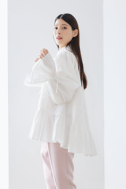 Tiered ribbon blouse / White