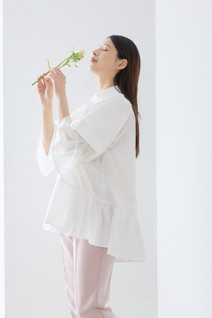 Tiered ribbon blouse / White