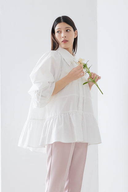 Tiered ribbon blouse / White